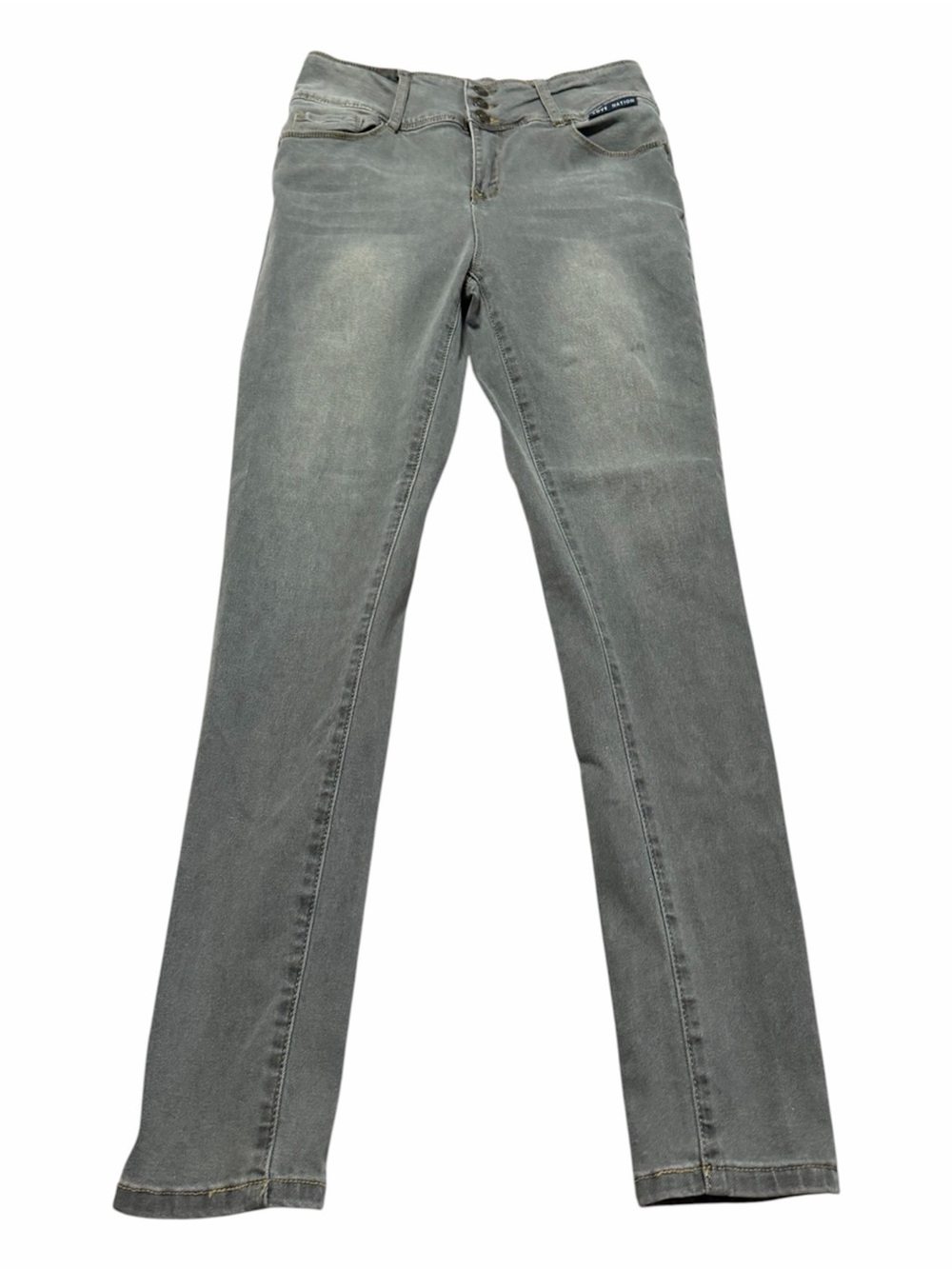 Love Nation Gray High Waisted Triple Button Skinny Jeans Size 7/8 Distressed
